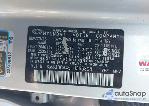 2017 Hyundai Tucson Se Plus from USA, damaged, VIN KM8J3CA45HU365398